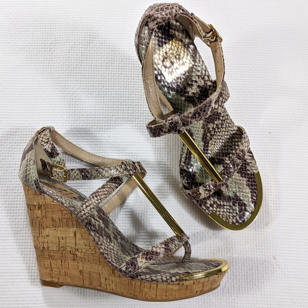 Dolce Vita Snakeskin Cork Platform Wedges